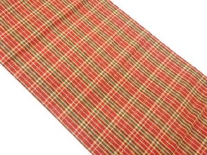 手織り紬格子模様織出し名古屋帯